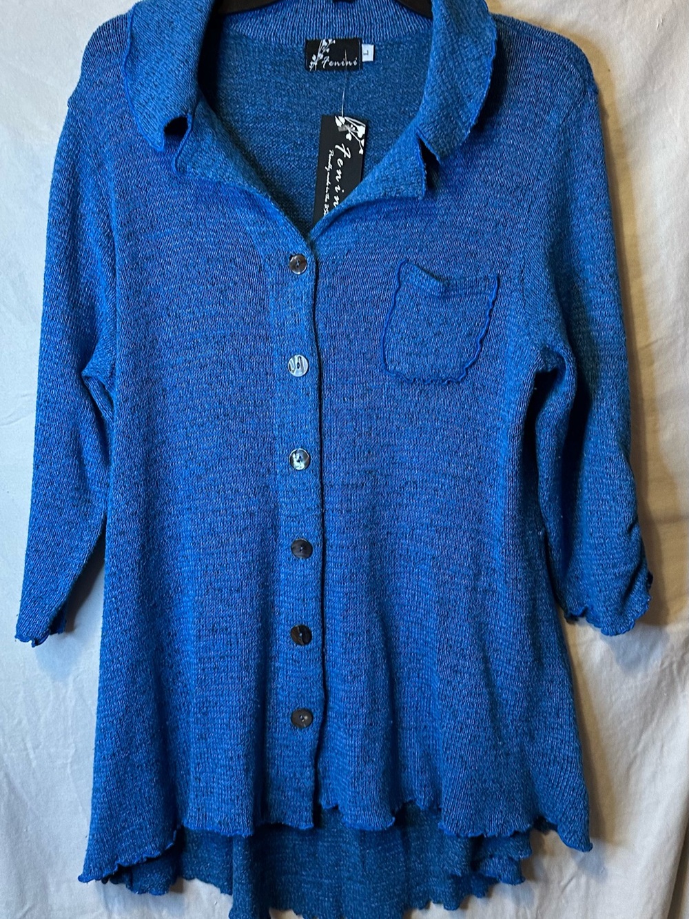 Fenini Women's Blue Button-Front Knit Blouse size L NWT